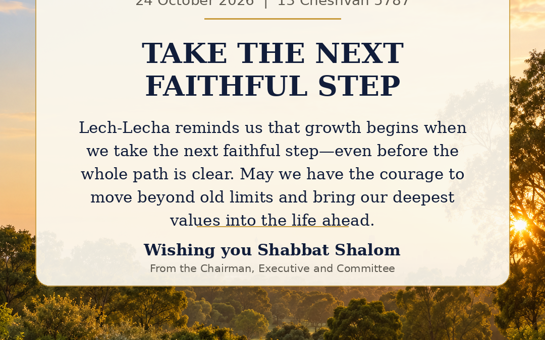 Victory Park Hebrew Congregation Shabbat message for Parshat Lech-Lecha, 24 October 2026